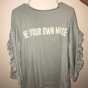 Ruffled Sleeve Graphic Sweatshirt